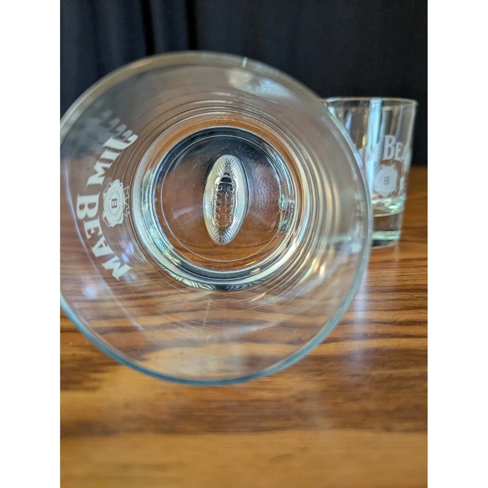 Jim Beam Whiskey Glasses Set 3 Clear 2 Football & Golf Base Etched Logo